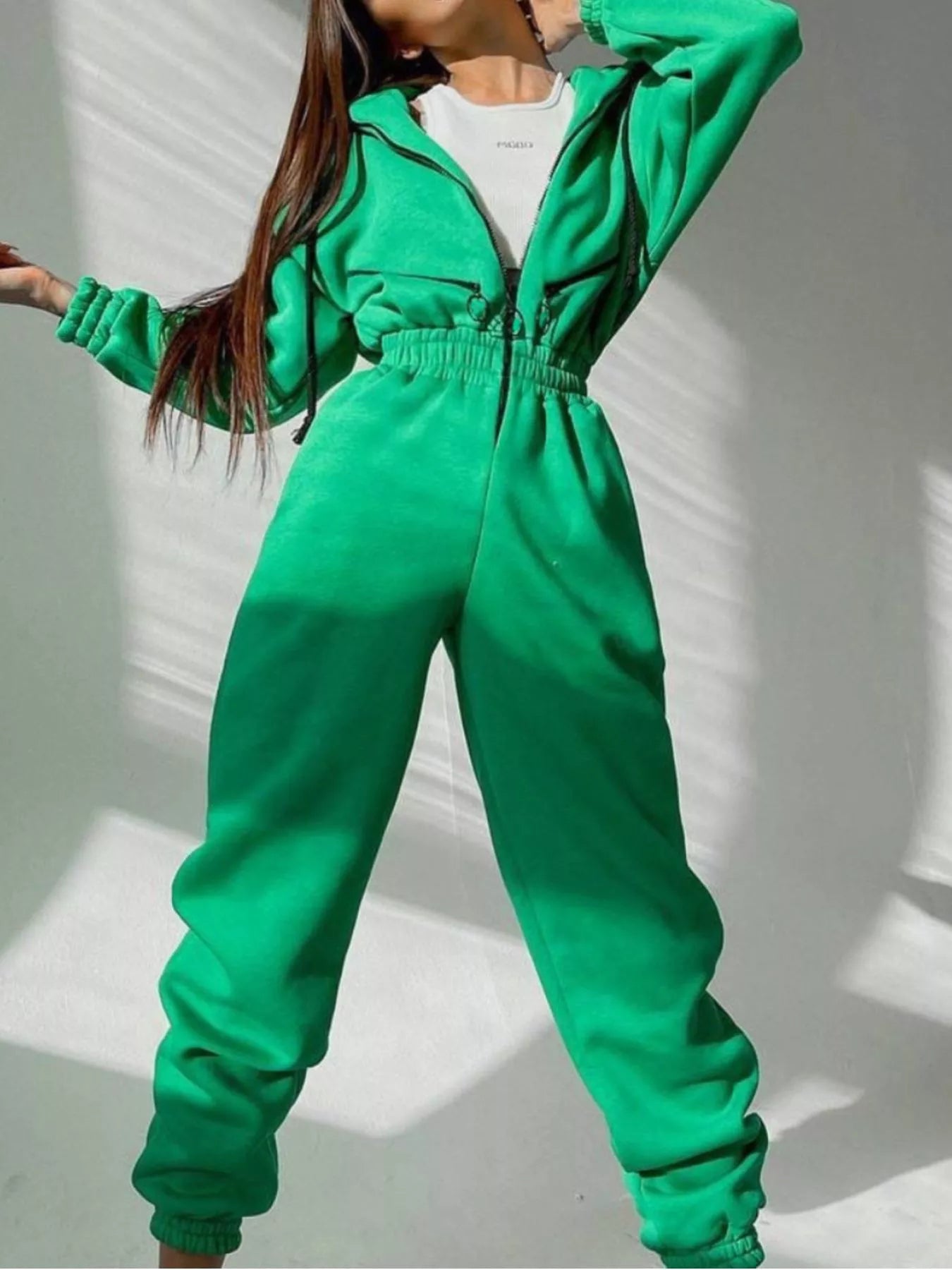 Trendsi Zip Front Dropped Shoulder Jumpsuit -