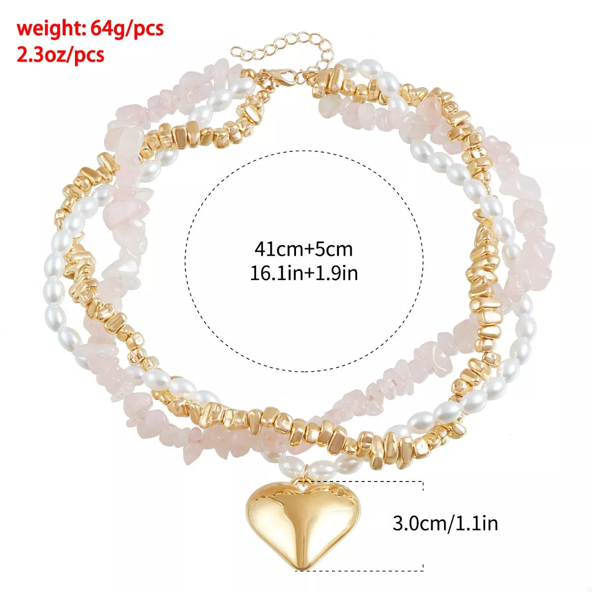 Trendsi Three-Layered Heart Pendant Necklace -