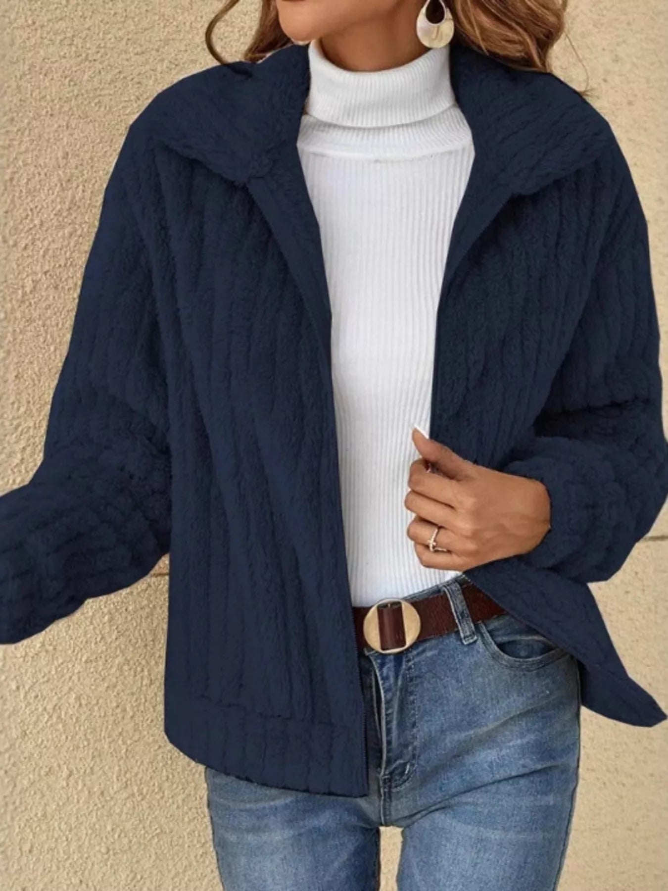 Trendsi Full Size Faux Fur Zip-Up Outerwear Plus Size -