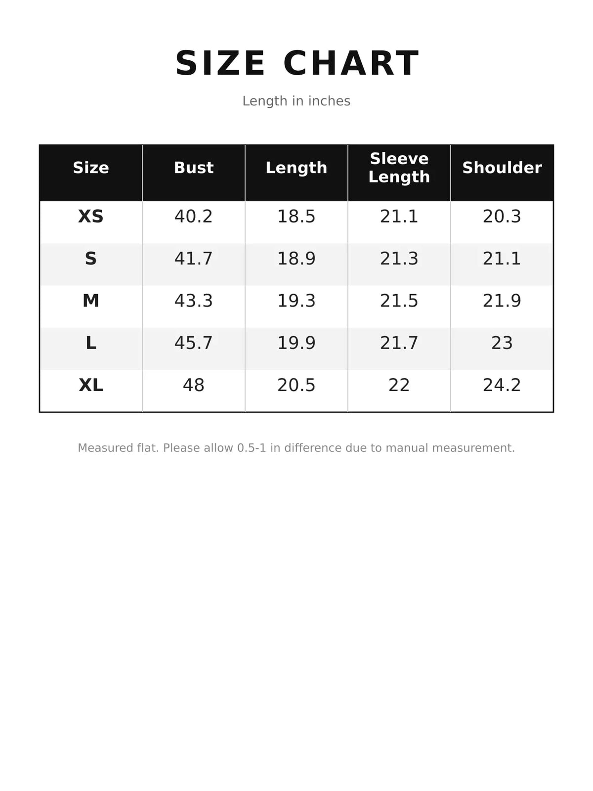 Size chart for plaid button-up cropped jacket