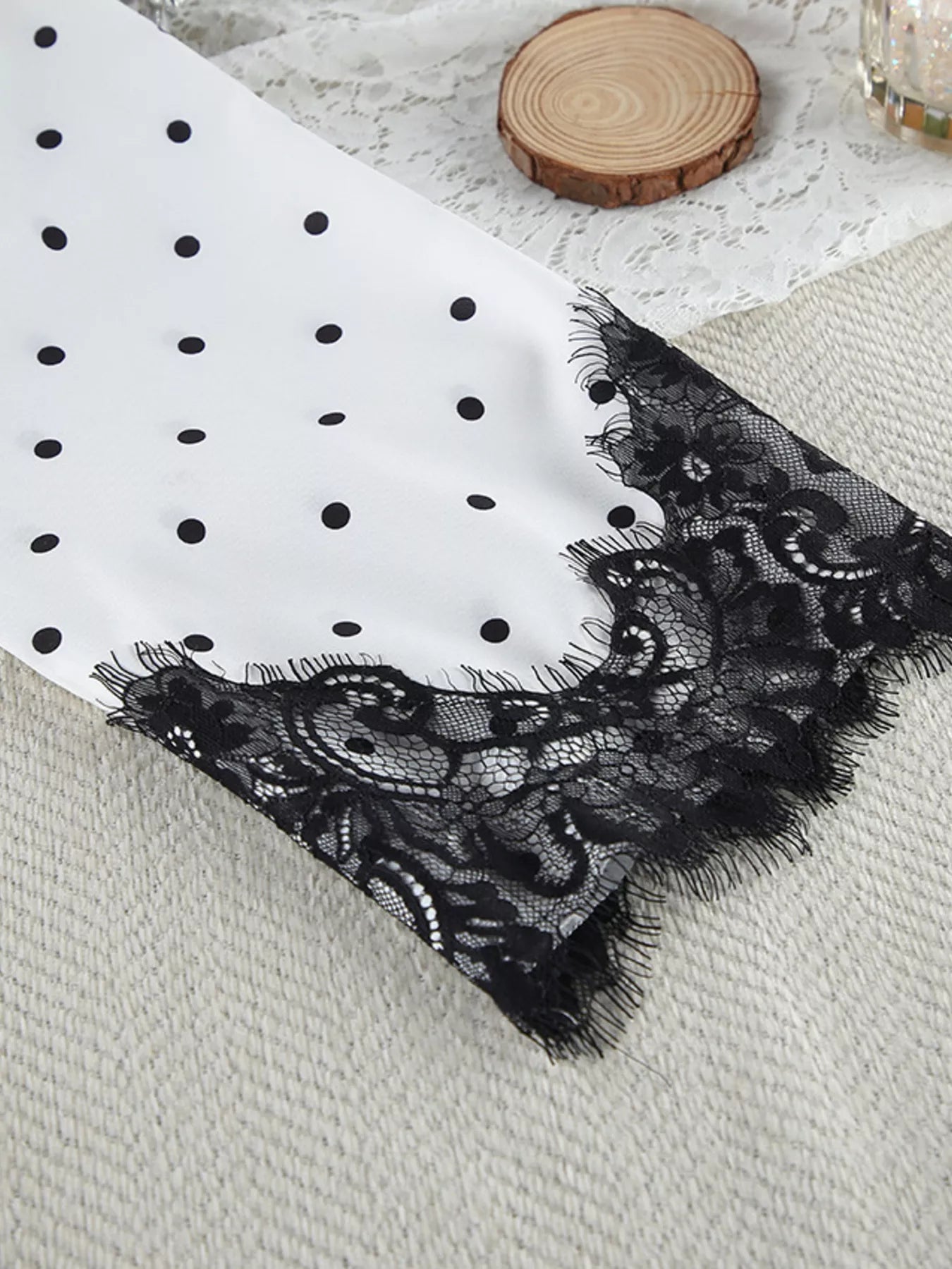 Trendsi Polka Dot Lace Trim Cami & Cardigan and Shorts Set -