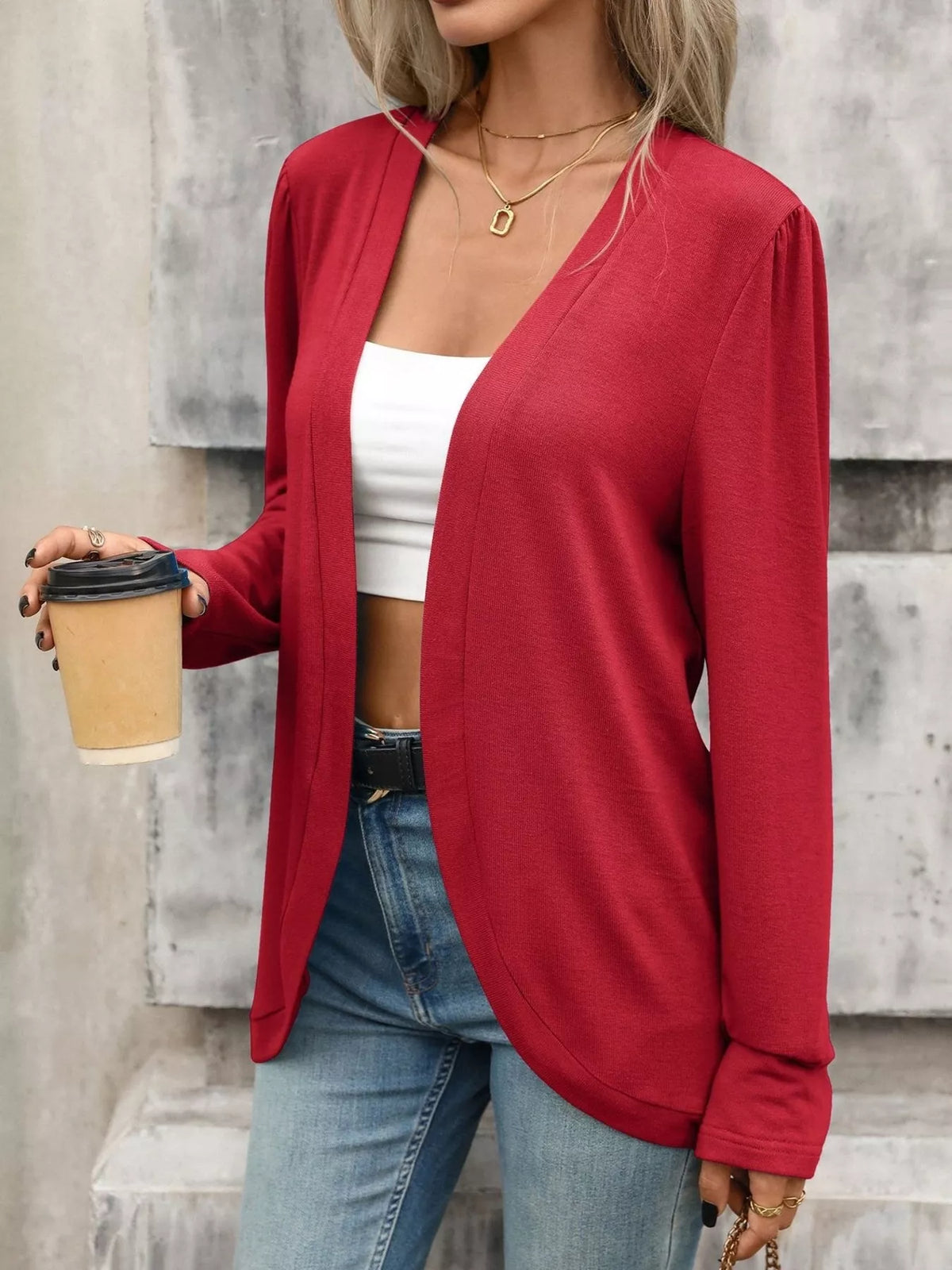 Trendsi Open Front Long Sleeve Cardigan -