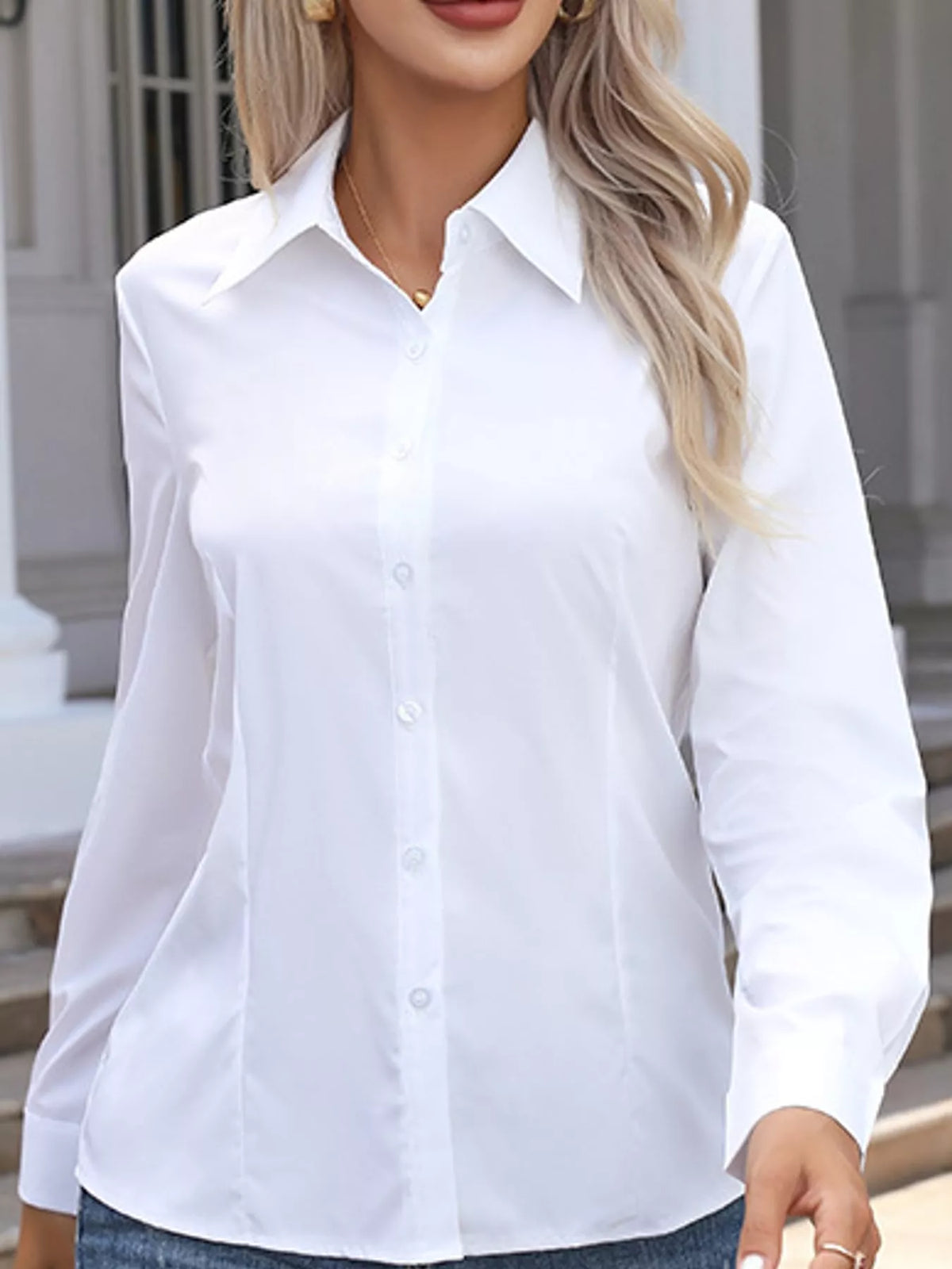 White button-down long sleeve shirt