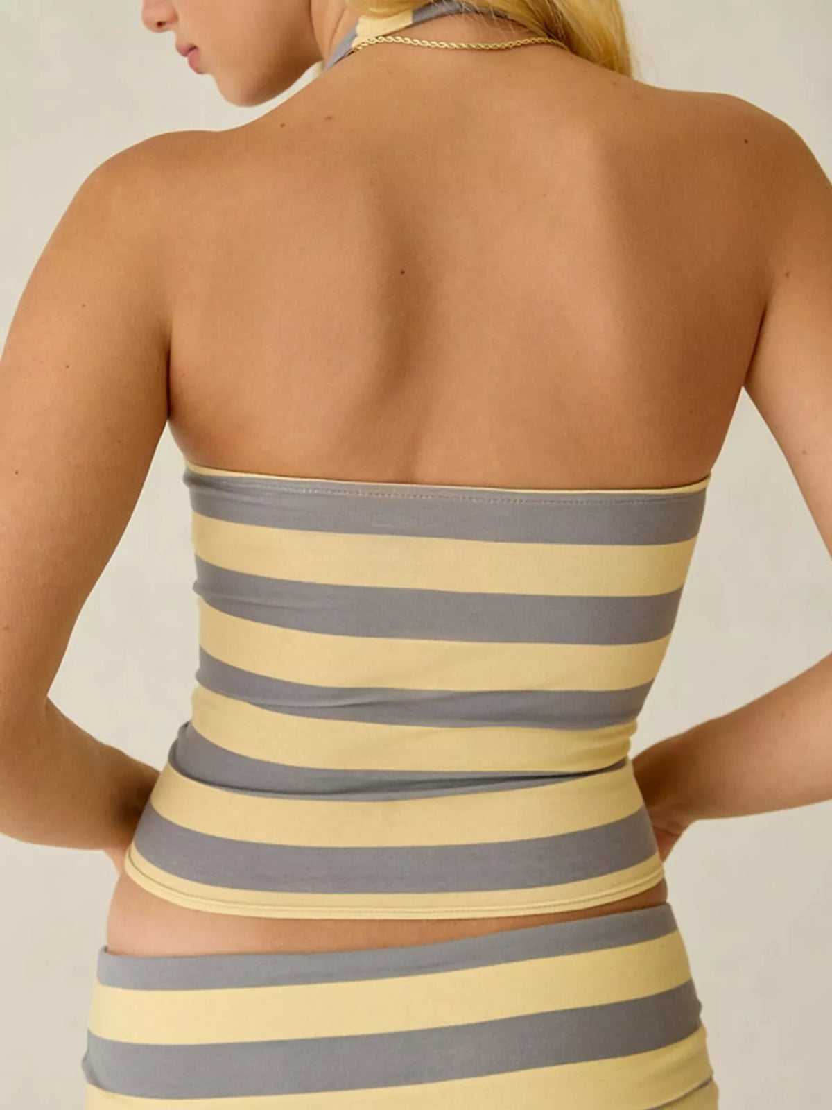 Printed Halter Neck Cami, back view in yellow and gray