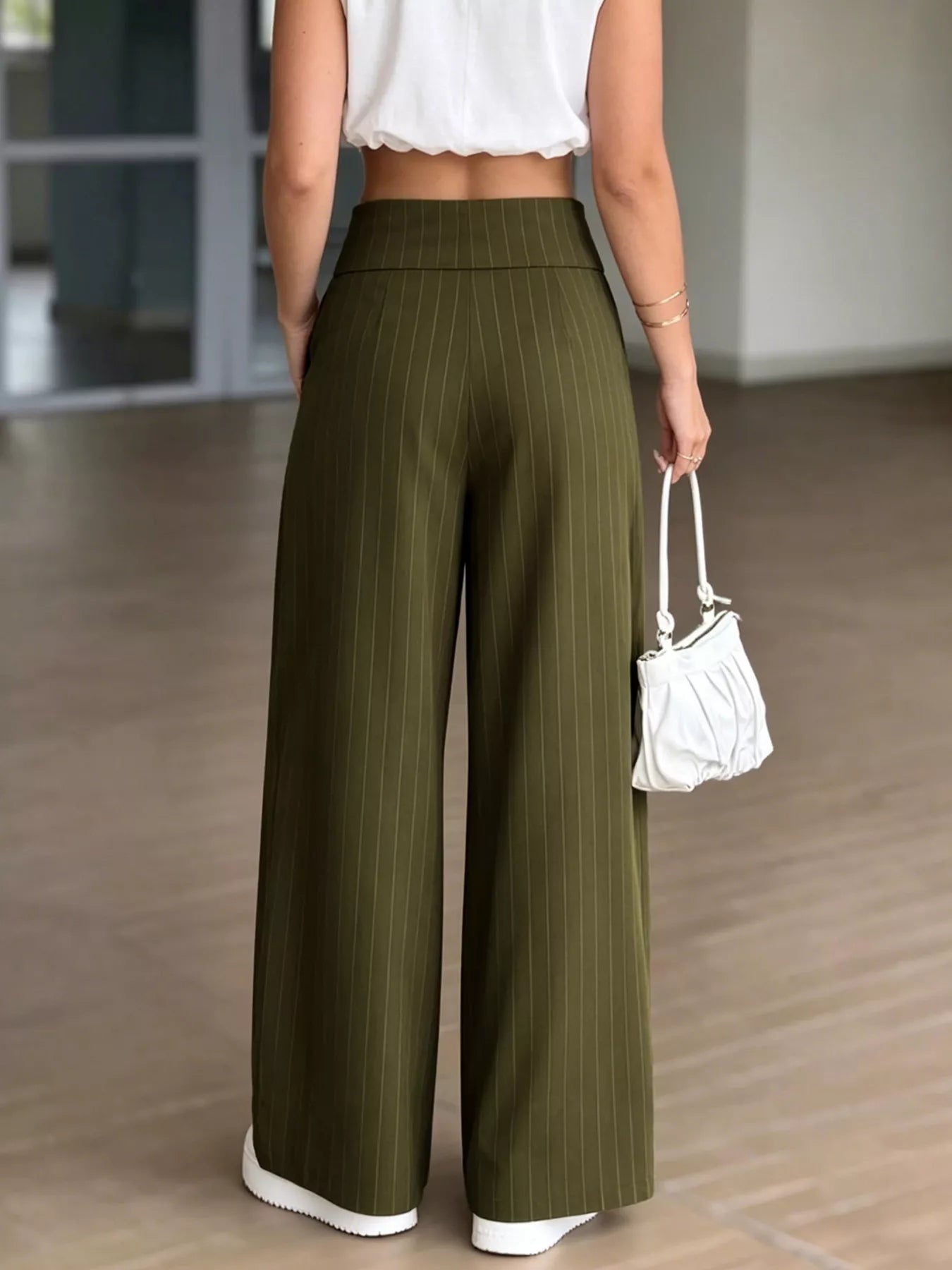 Trendsi High-Waisted Wide-Leg Pinstripe Pants -