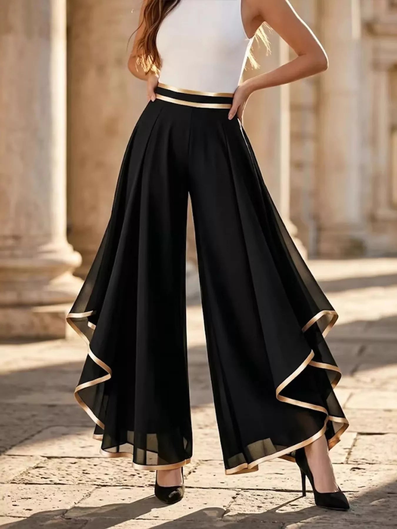 Trendsi Full Size High-Waisted Chiffon Wide-Leg Pants Plus Size -