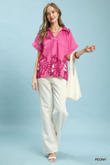 Trendsi Umgee Floral Split-Neck Short Sleeve Top -