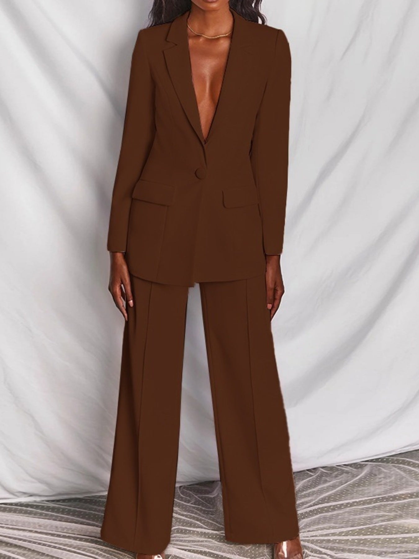 Trendsi Full Size One Button Blazer and Wide-Leg Pants Set Plus Size -