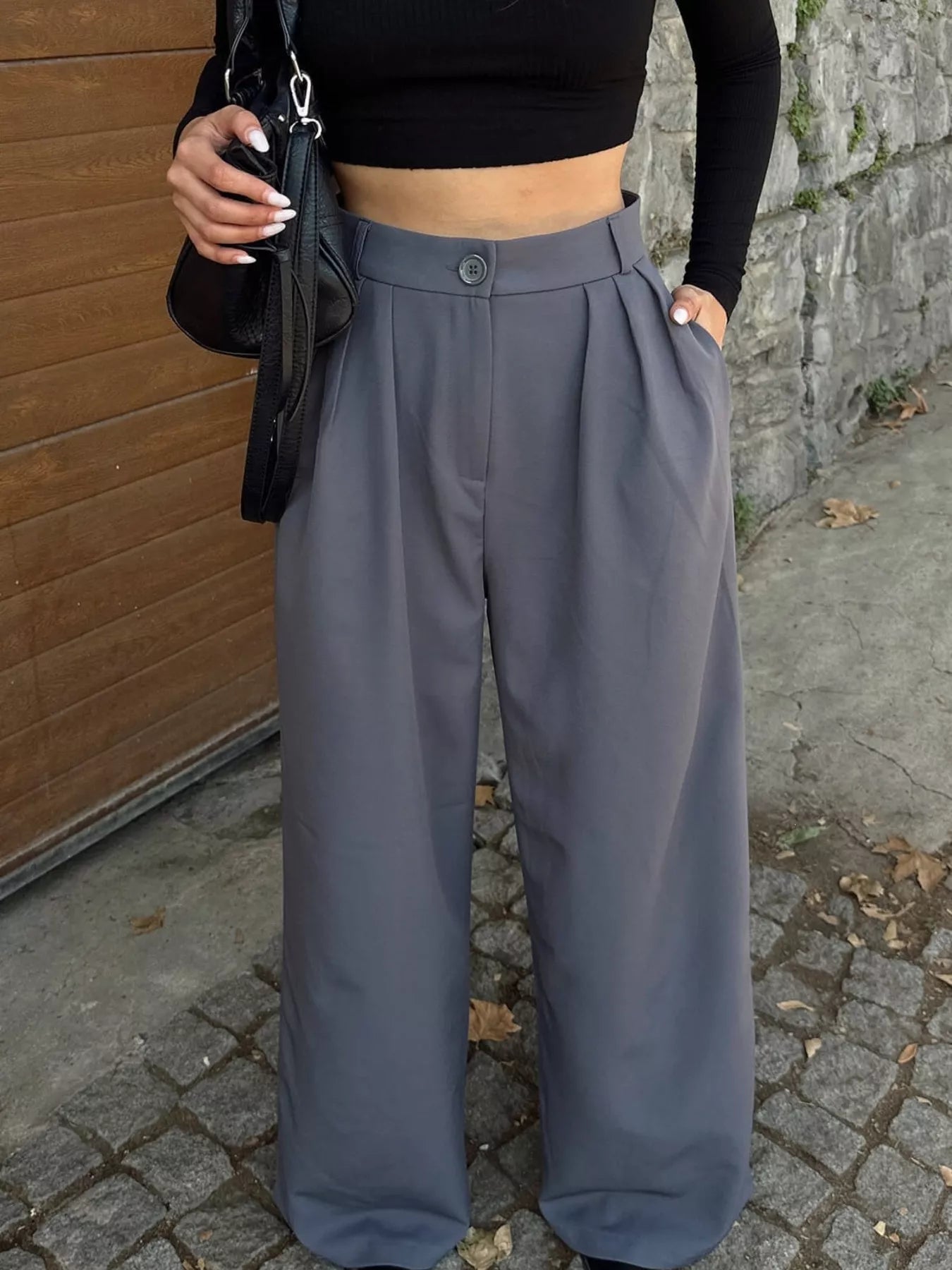 Trendsi High-Waisted Pleated Wide-Leg Pants -