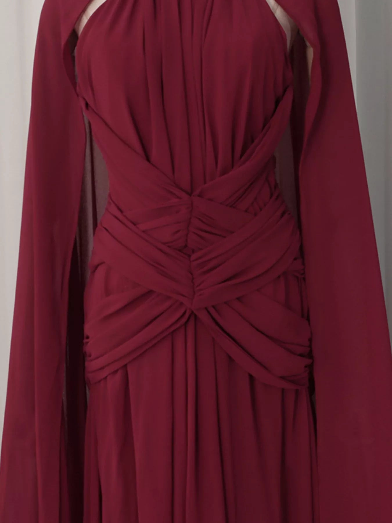 Trendsi Ruched Halter Neck Cape Maxi Dress -