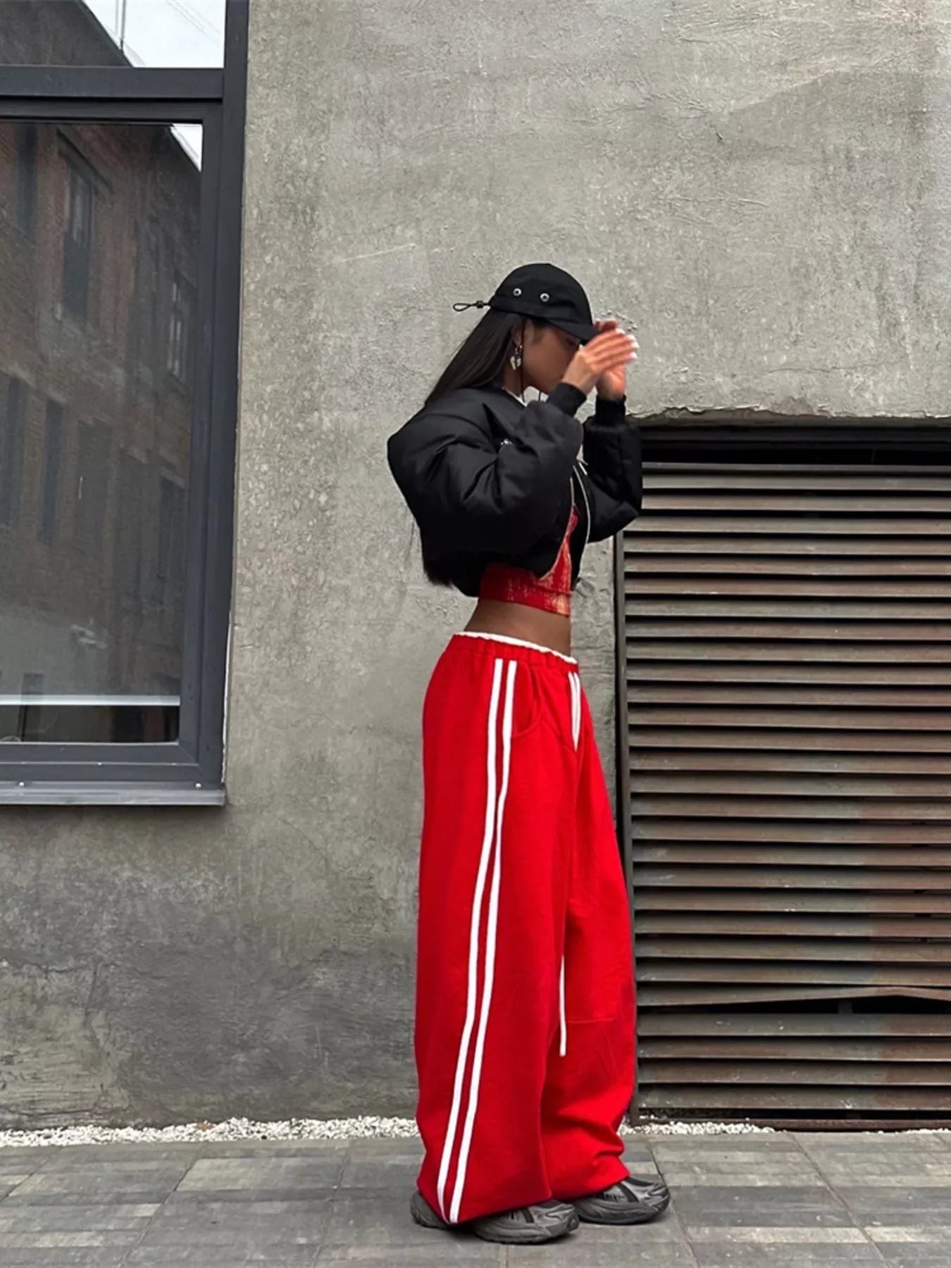 Trendsi Side Stripes High-Waisted Wide-Leg Sweatpants -