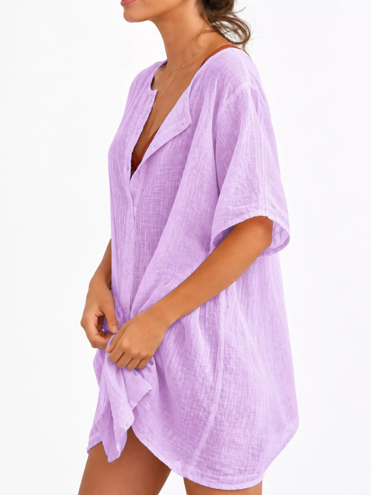 Linen-blend shirt, purple angled front