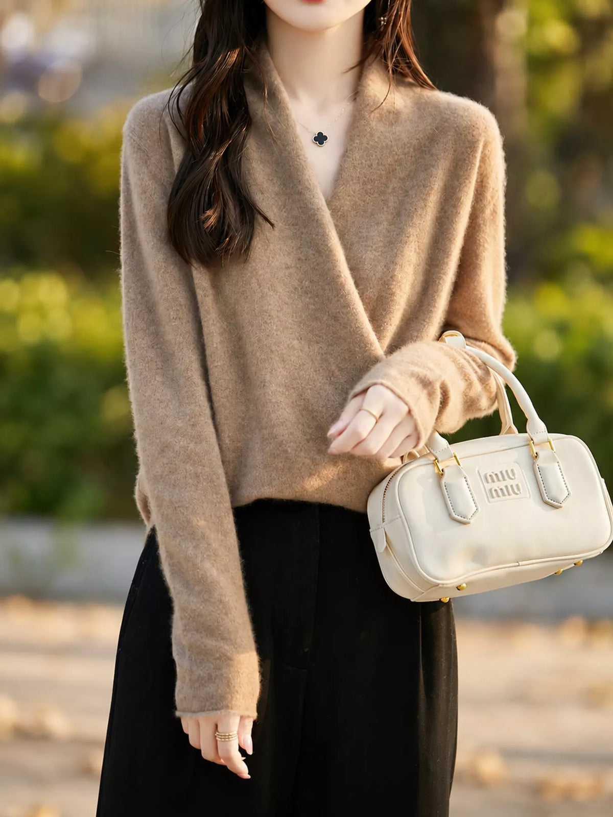 Surplice Long Sleeve Sweater — front view