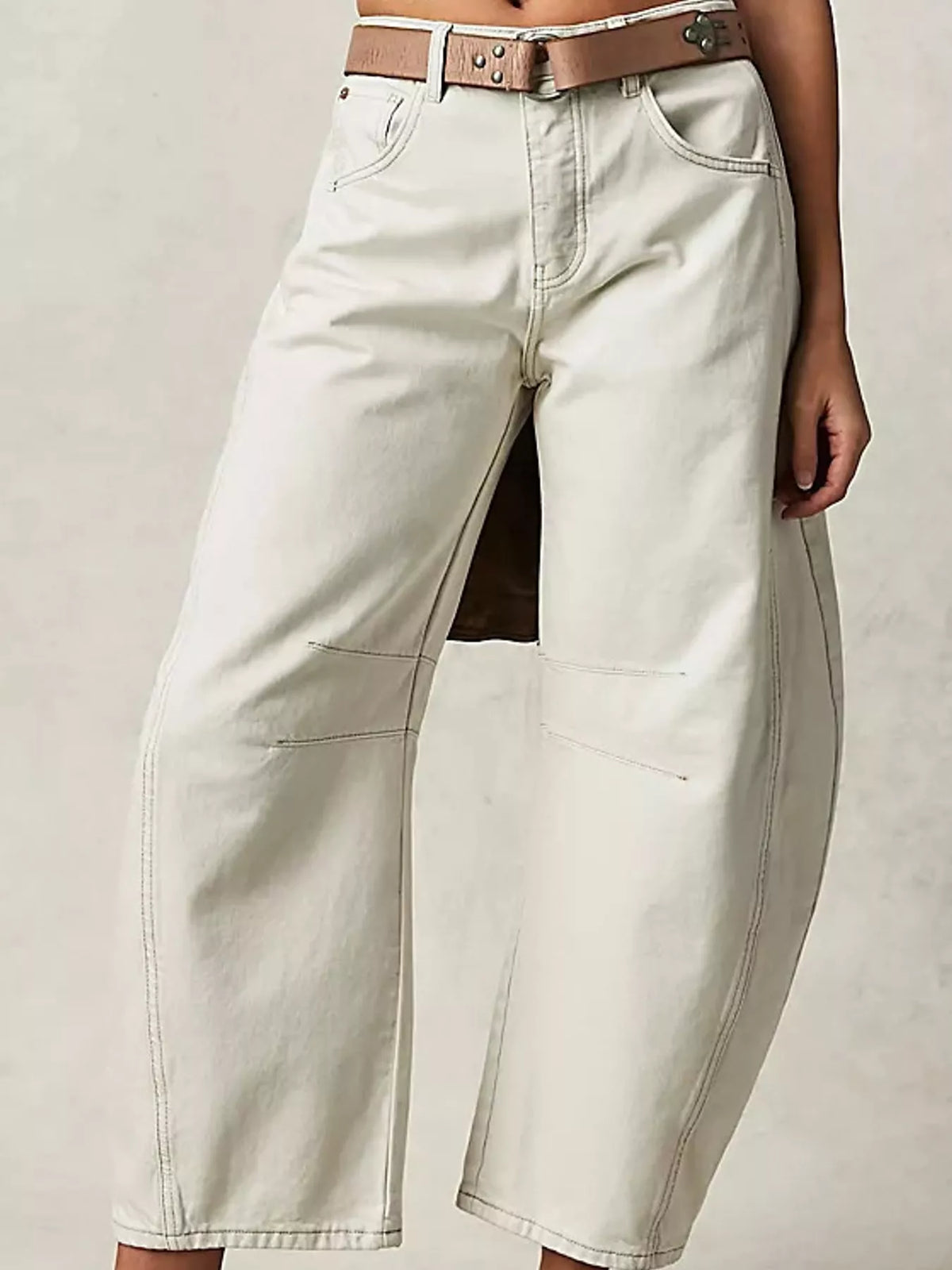 Cream barrel-leg jeans