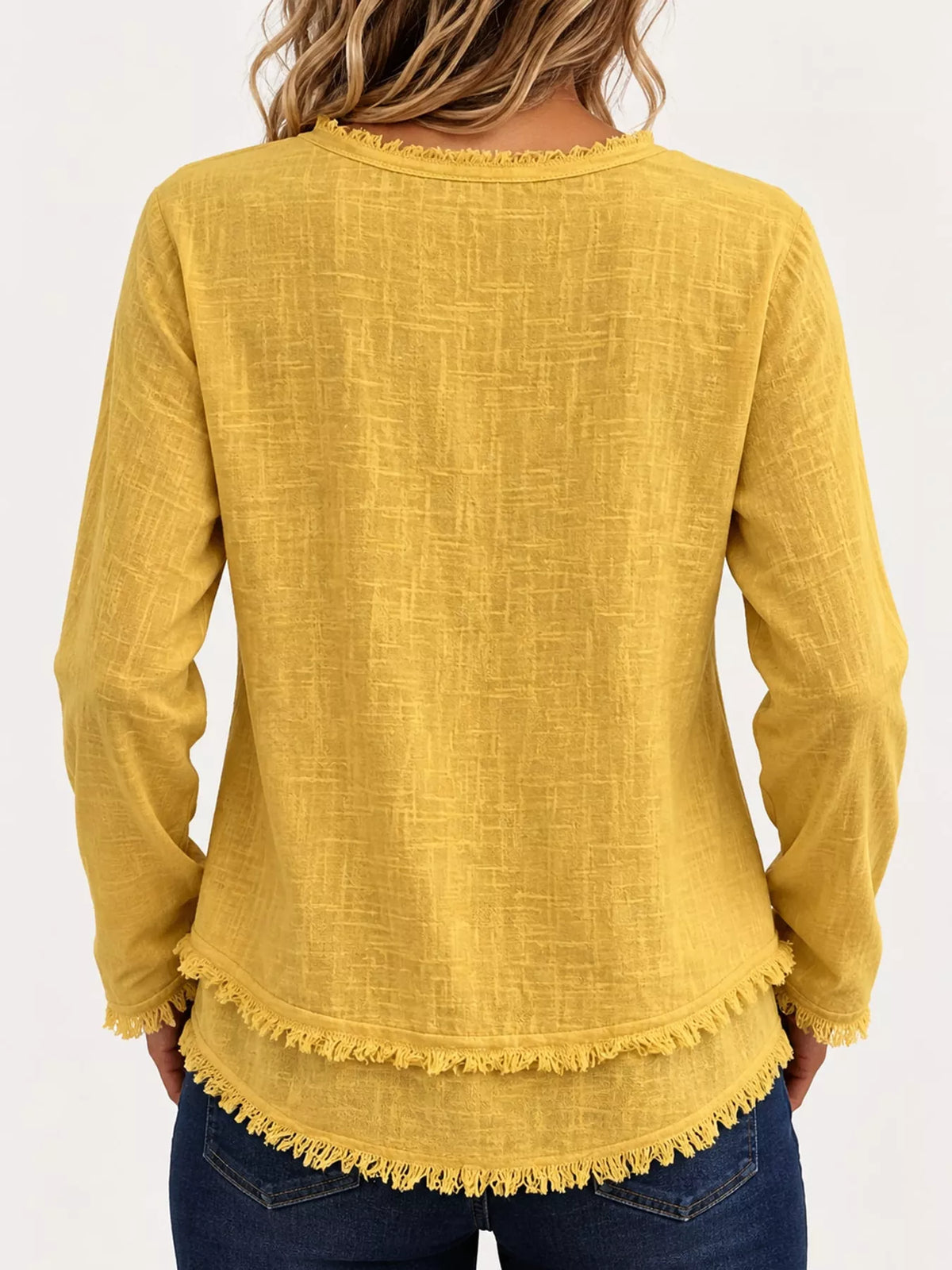 Frayed-hem blouse, yellow back