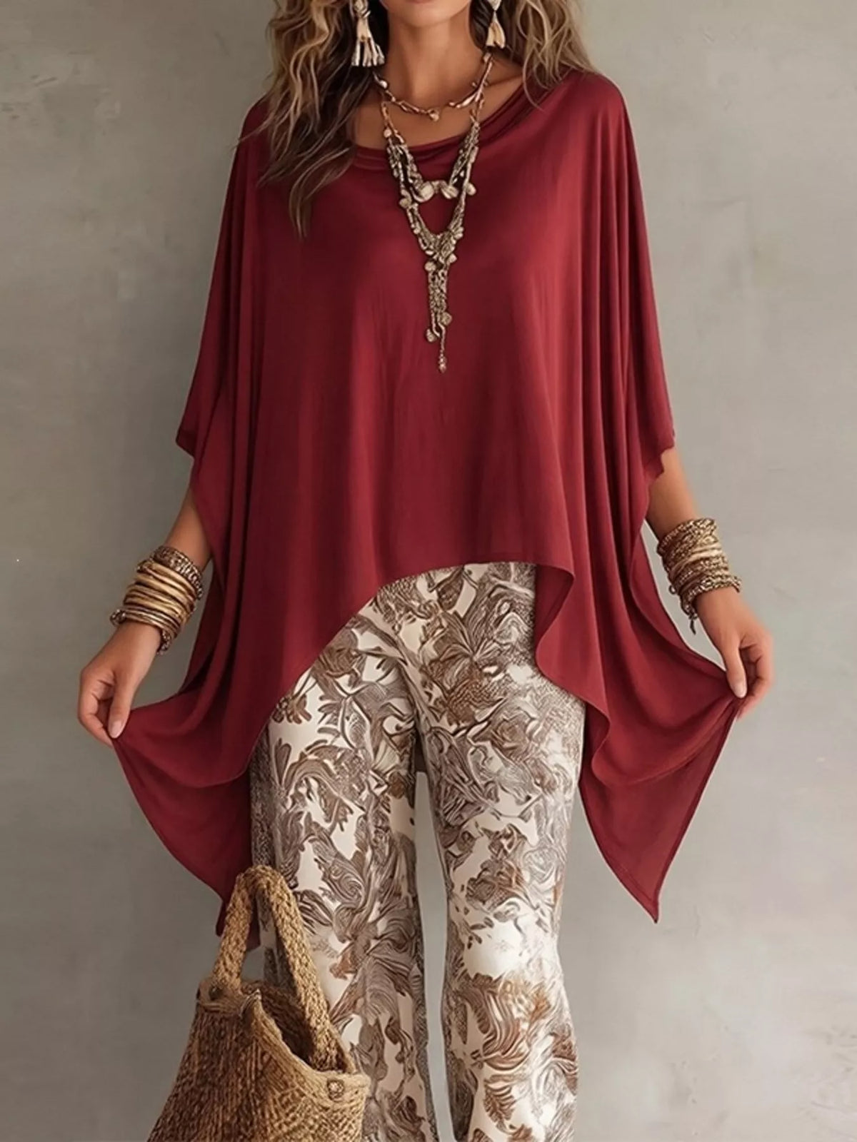 Trendsi Full Size Oversized Batwing Sleeve Flowy Top Plus Size -