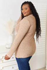 Trendsi Double Take Notched Neck Ribbed Long Sleeve T-Shirt -