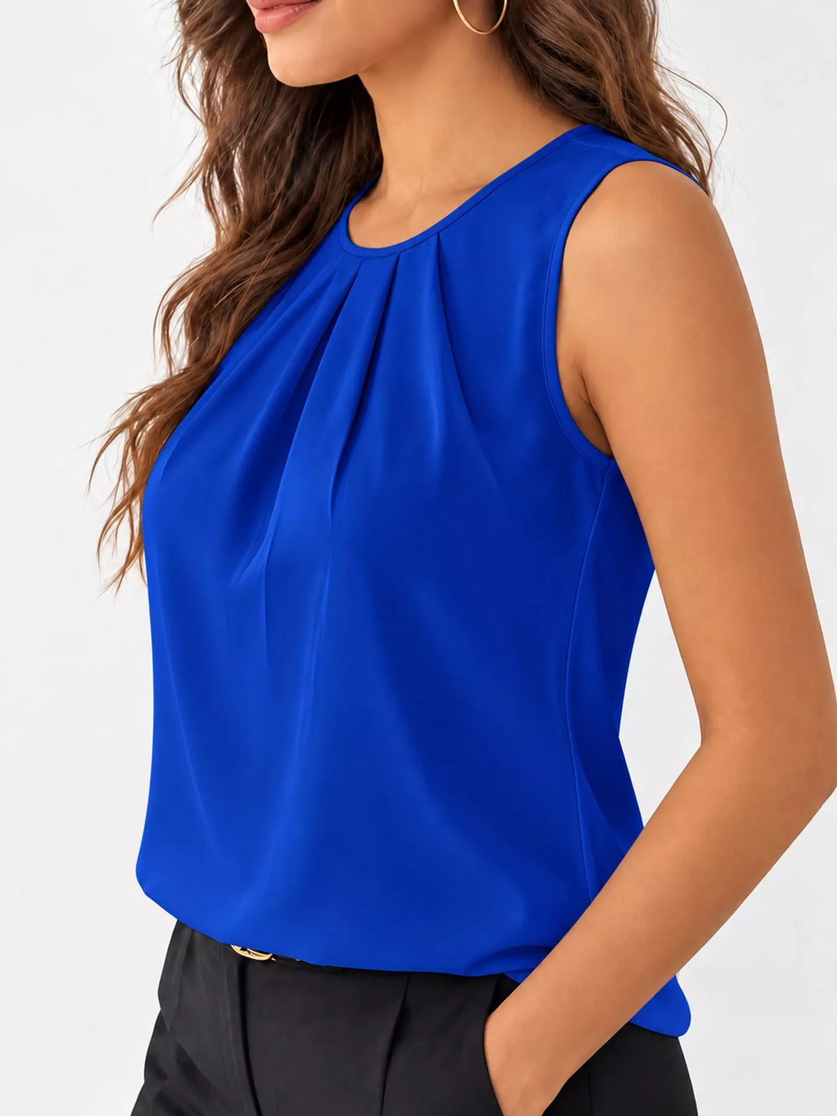 Sleeveless Pleated Blouse — side view