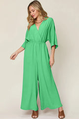 Trendsi Double Take Full Size Surplice Wide Leg Jumpsuit with Pockets -