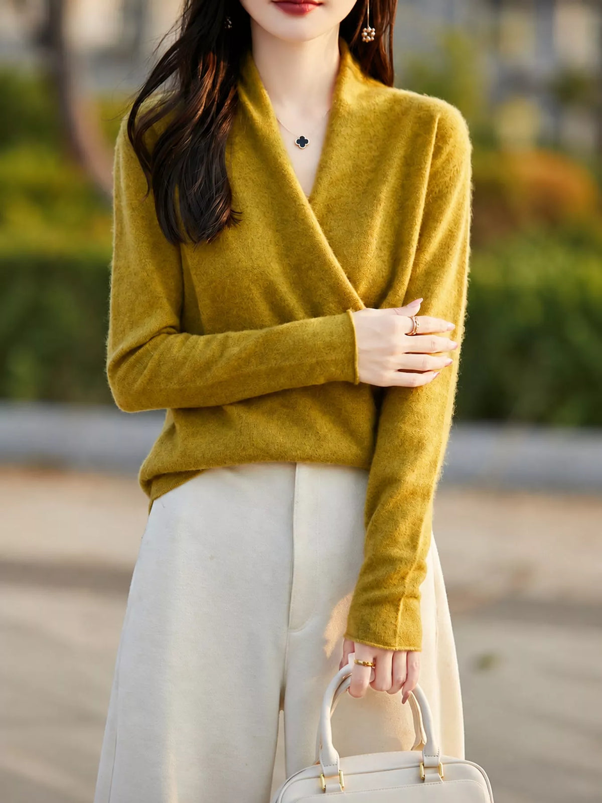 Surplice Long Sleeve Sweater — front view