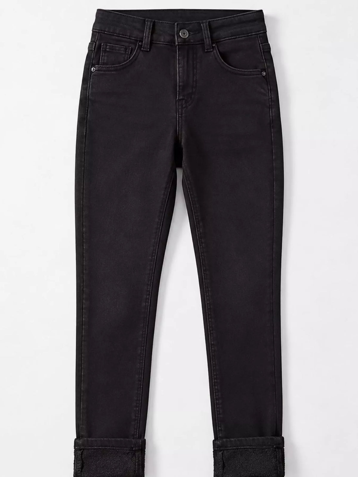 High-Waisted Slim-Fit Stretch Fleece Jeans — garment front
