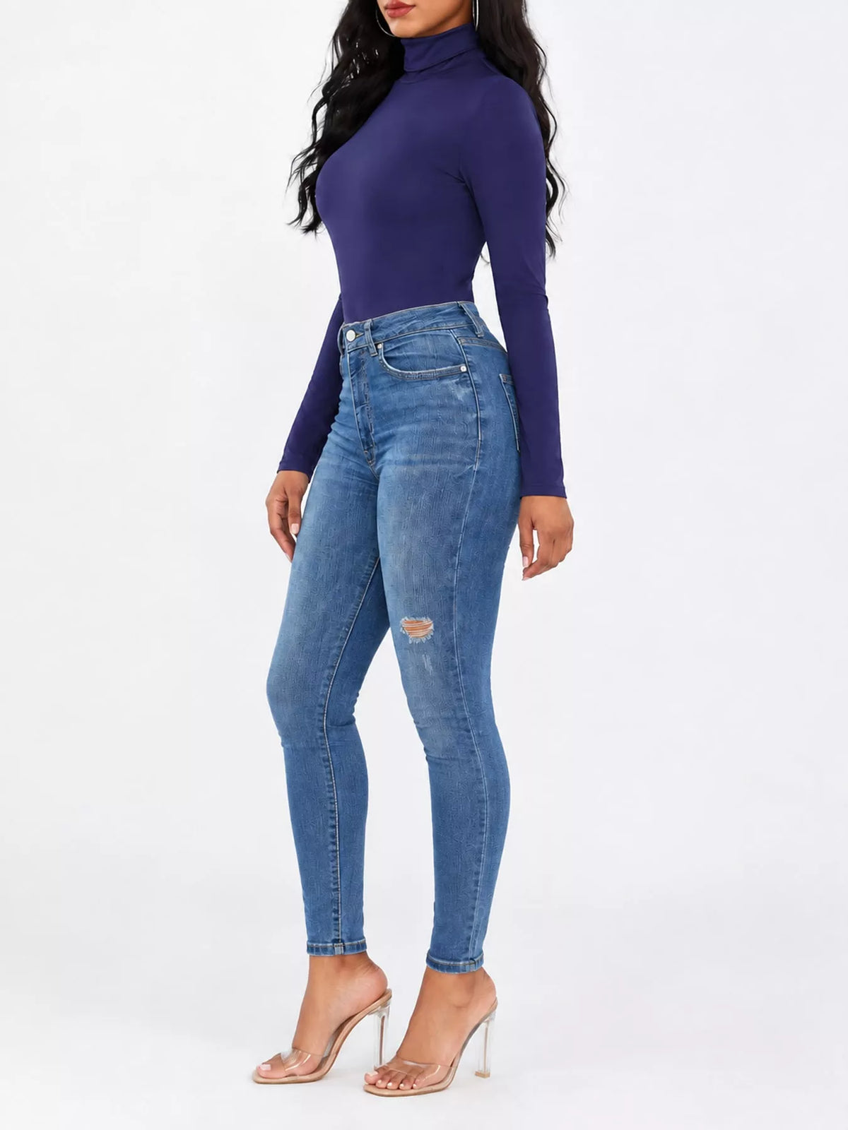 Long Sleeve Turtleneck Slim-Fit Bodysuit in dark purple