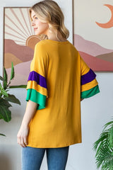 Trendsi Women’s Color Block Ruffled Short Sleeve Round Neck Shirt Spandex Plus Size - Shirts