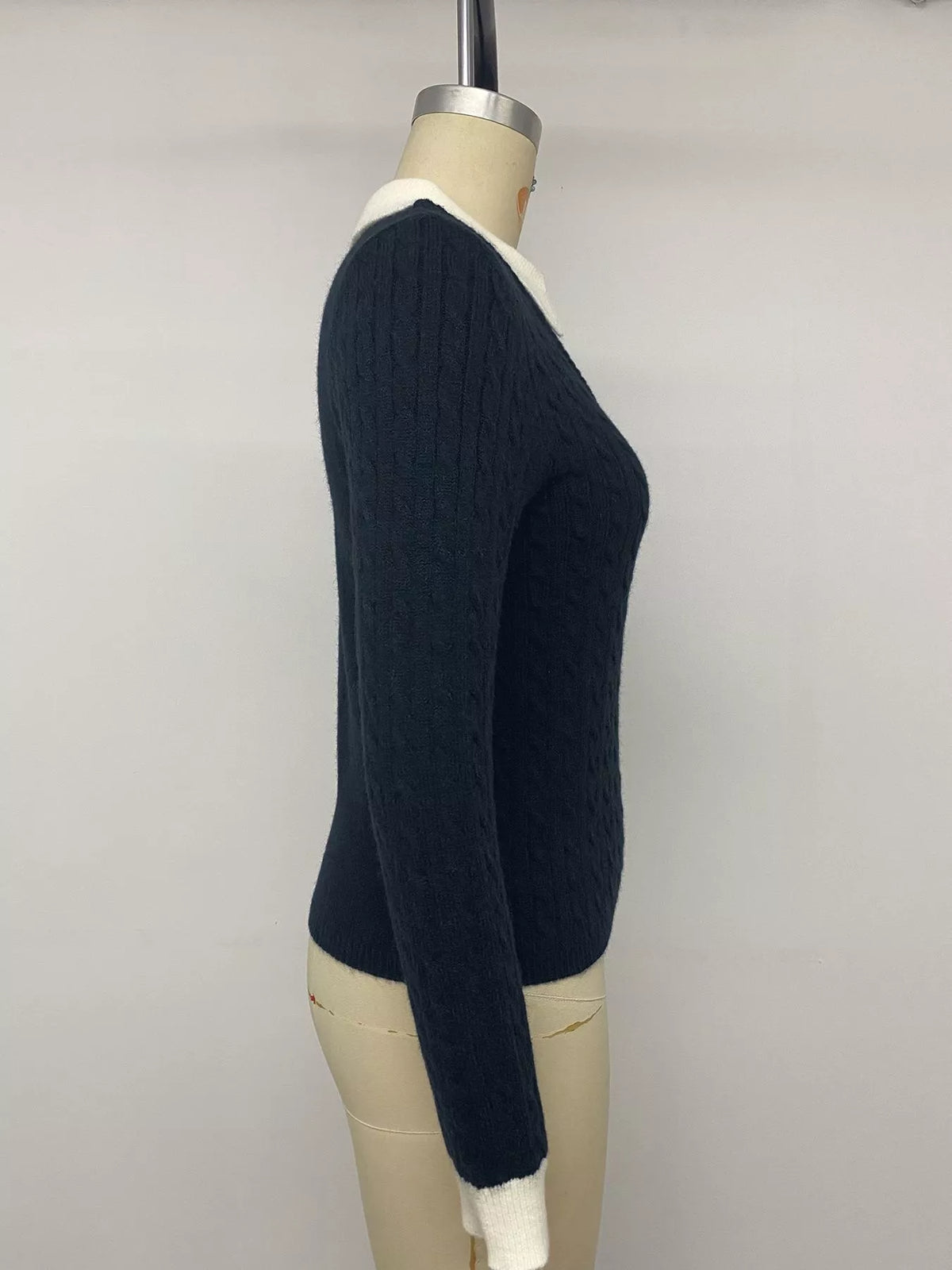 Trendsi Cable Knit Contrast Collar Sweater -