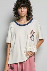 Trendsi POL American Flag Color Block Side Slit Cotton Top -