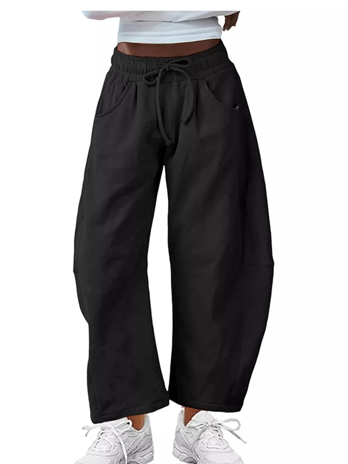 Wide-Leg Active Pants with Drawstring — garment front
