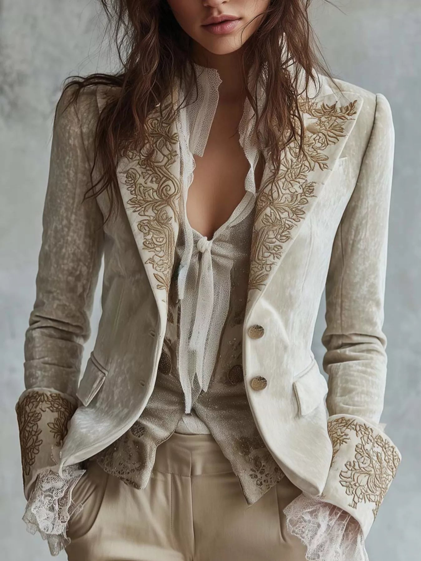 Trendsi Embroidered Velvet Long Sleeve Blazer -