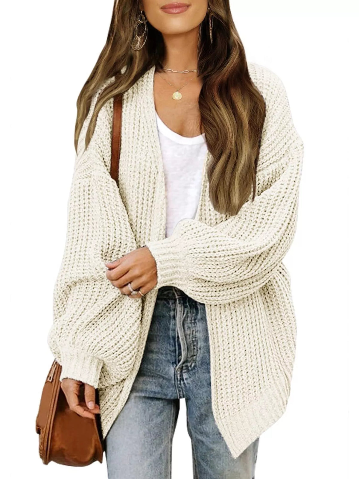 Women's open-front chunky knit cardigan