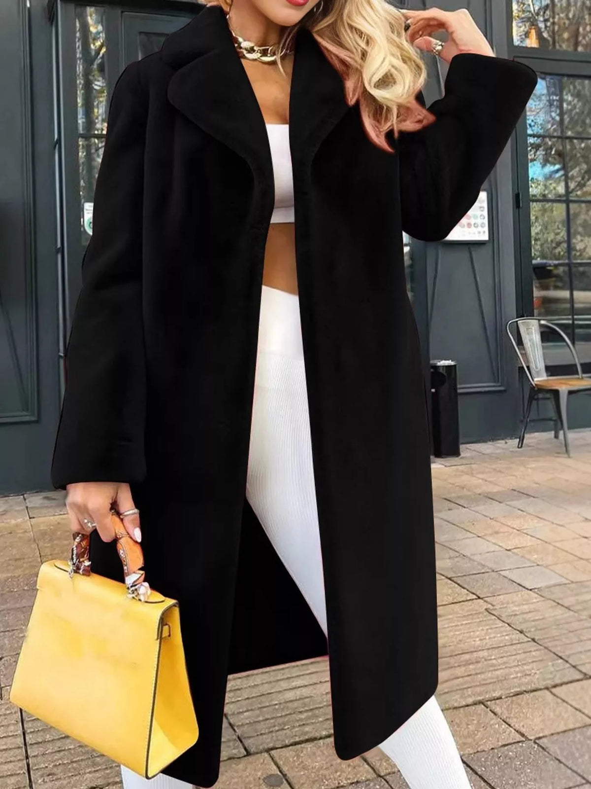 Faux Fur Longline Coat — front view