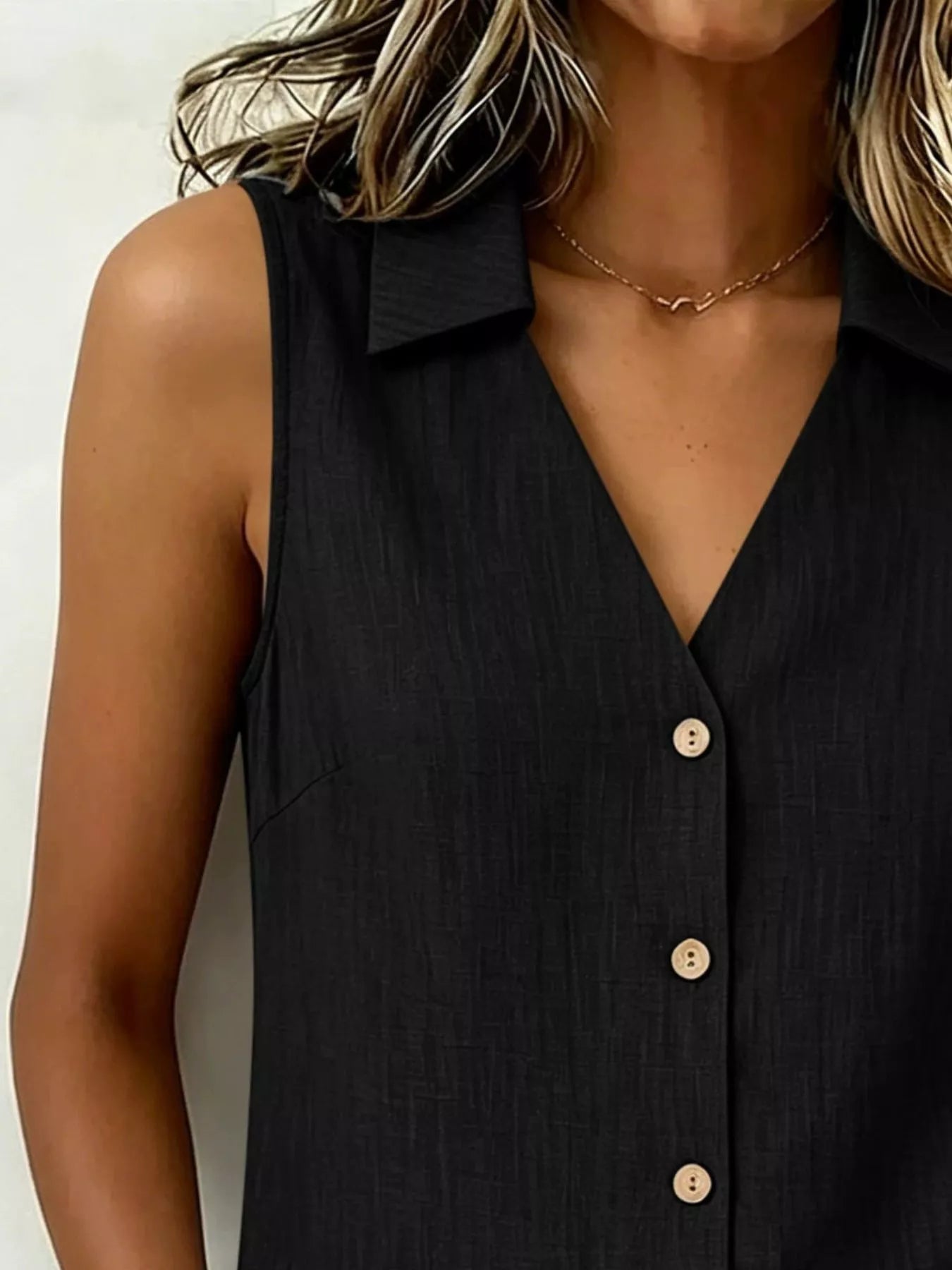 Trendsi Full Size Button-Up Collared Neck Sleeveless Top Plus Size -