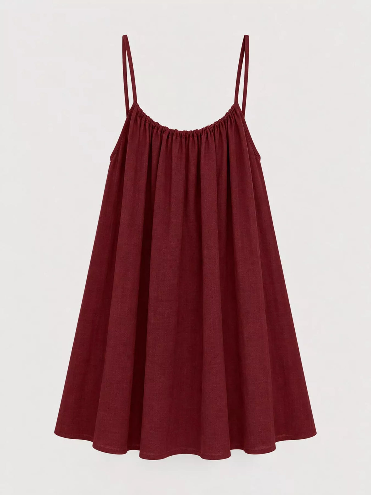 Burgundy spaghetti strap A-line mini dress with open tie back