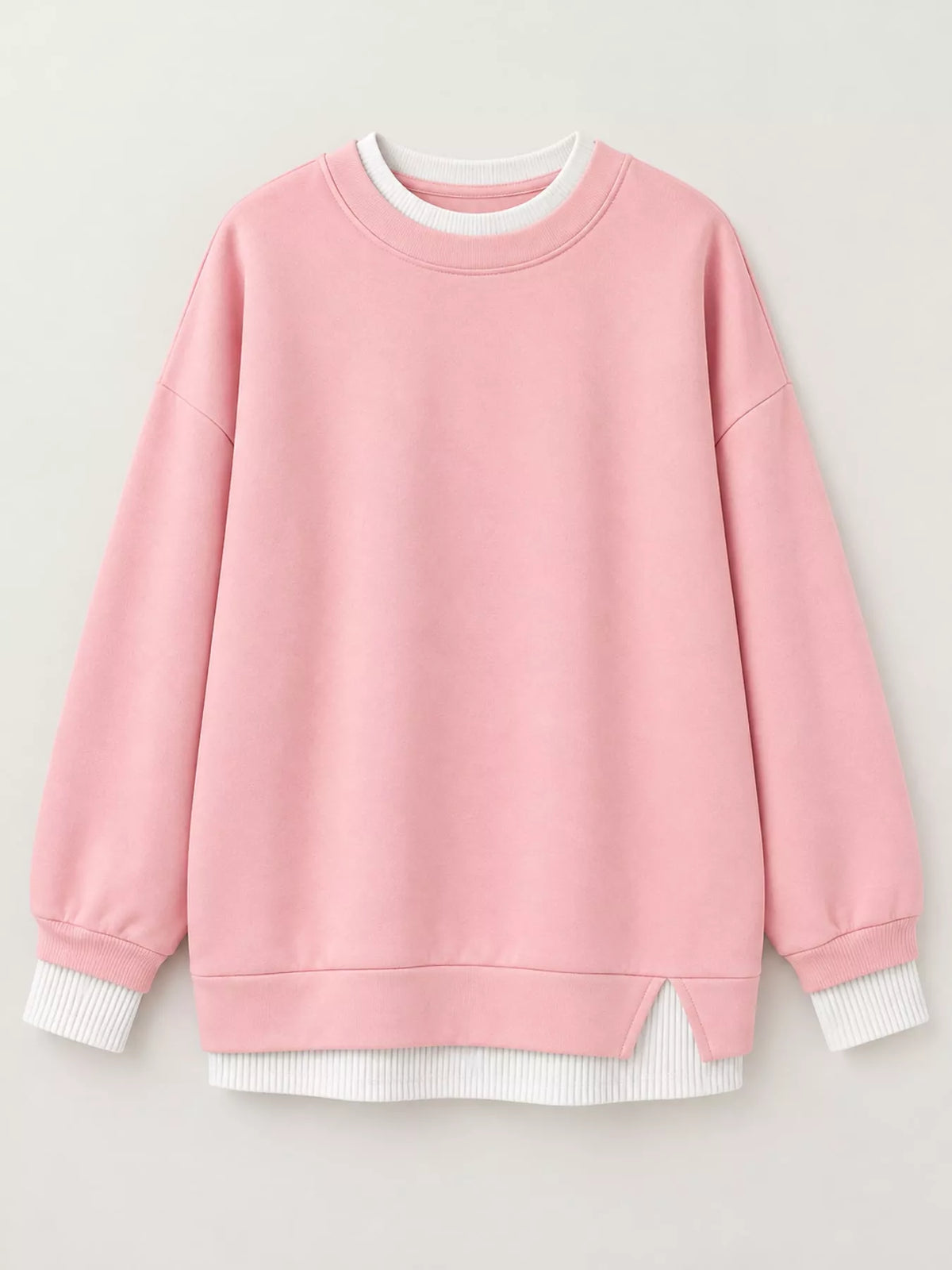 Layered Look Crew Neck Sweatshirt in pink, front view