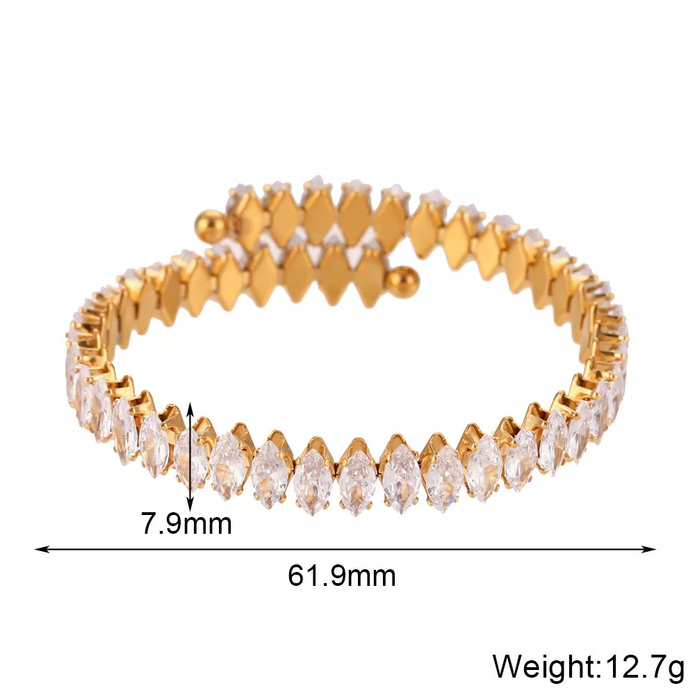Gold-plated zircon bracelet and ring set — bracelet dimensions diagram