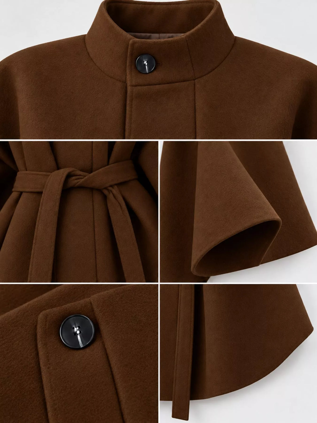 Brown tie-waist cape — design and construction details