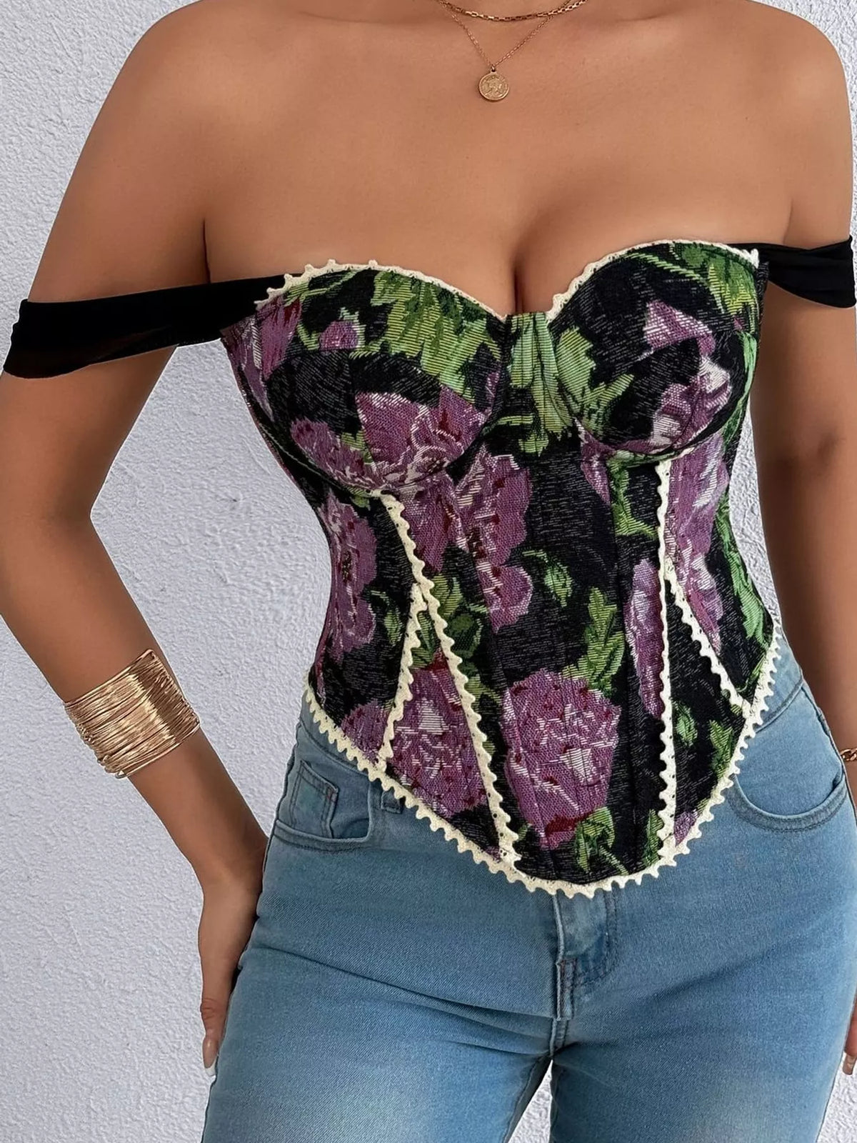 Blackish Purple lace up back printed cami