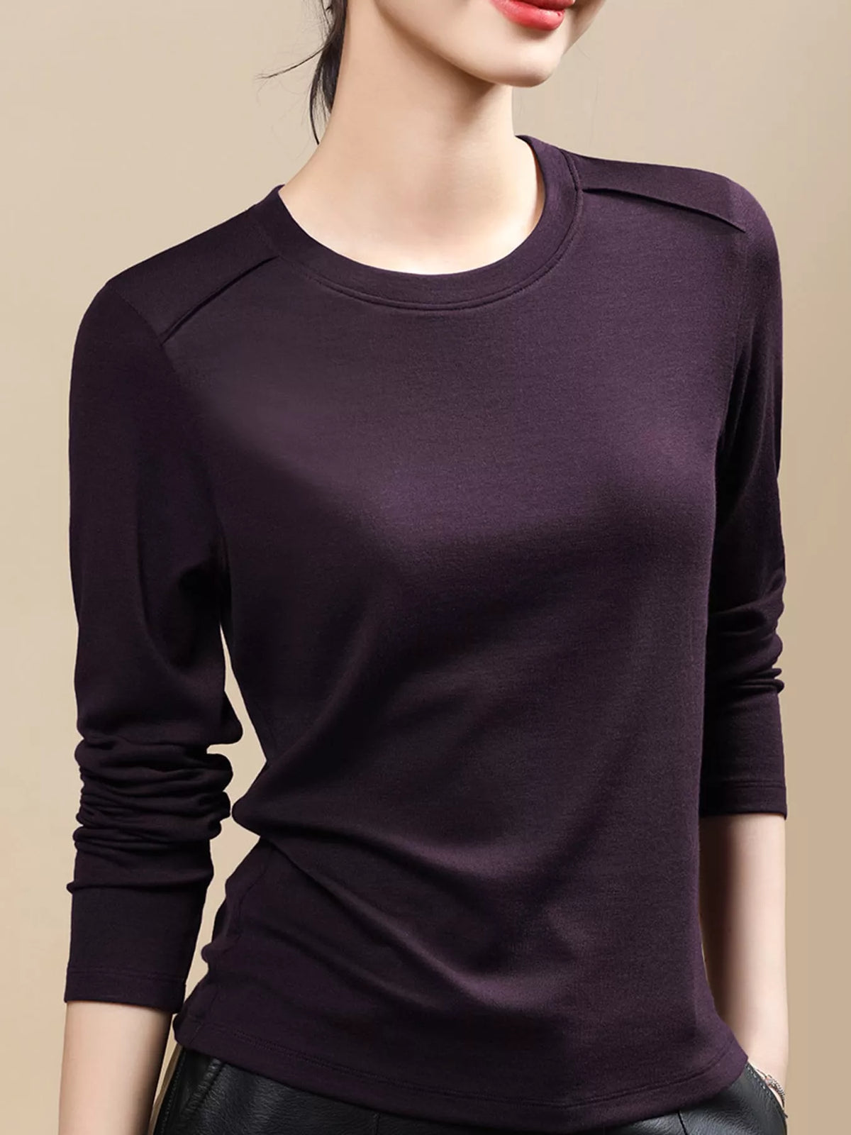 Grape Purple solid long-sleeve crew neck t-shirt