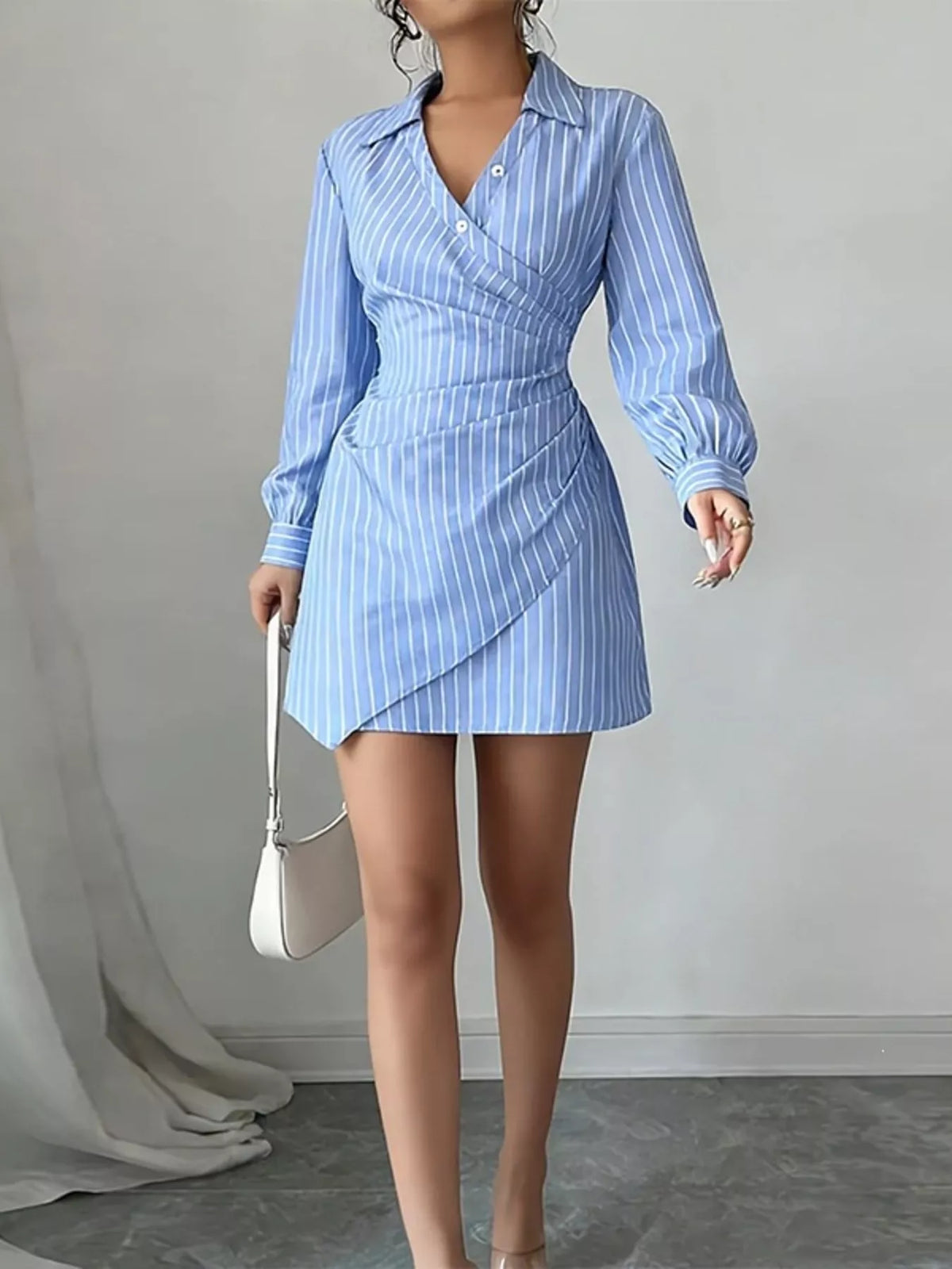 Trendsi Full Size Striped Long Sleeve Shirt Dress Plus Size -
