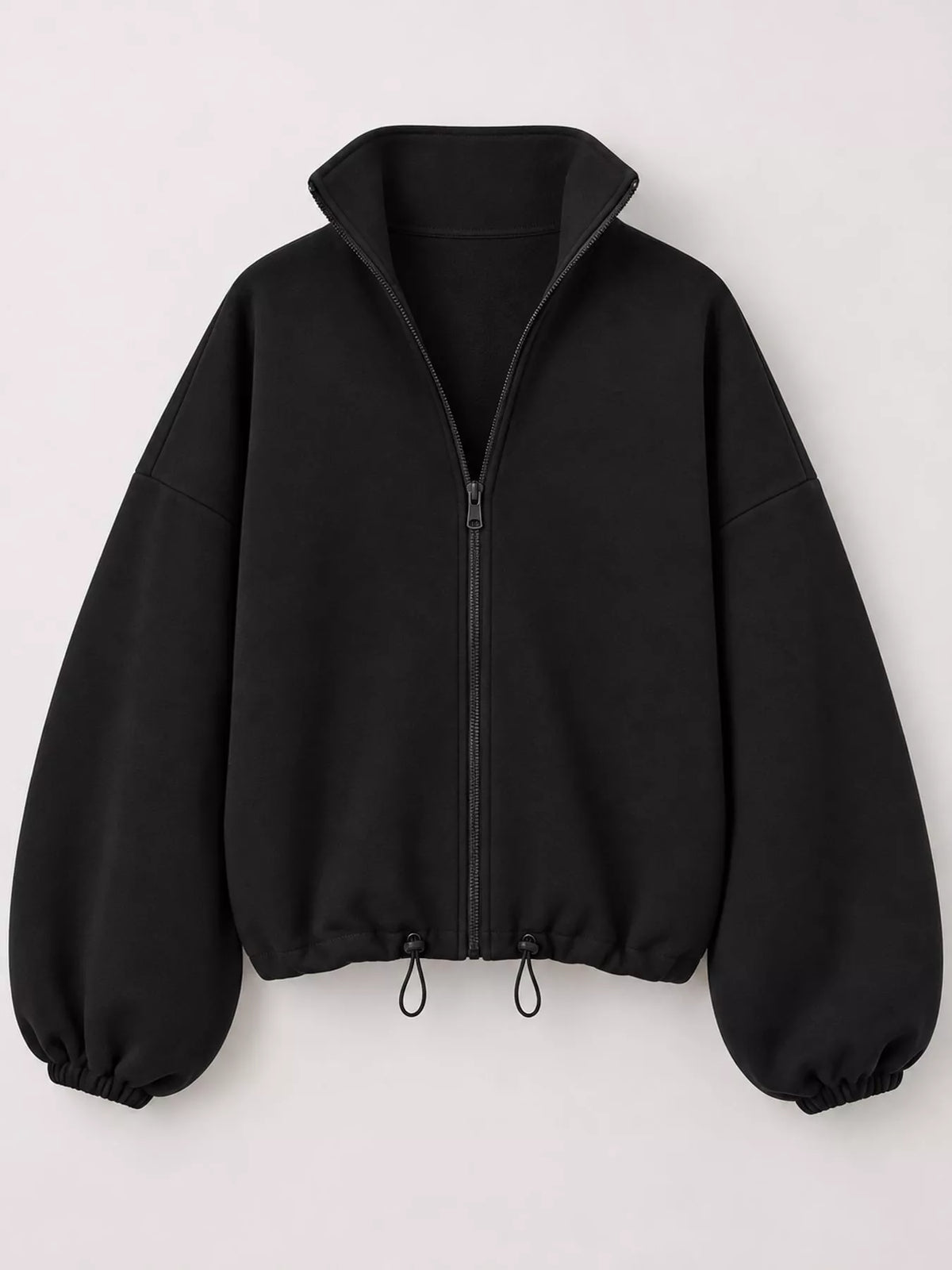 Black drawstring hem zip-up jacket