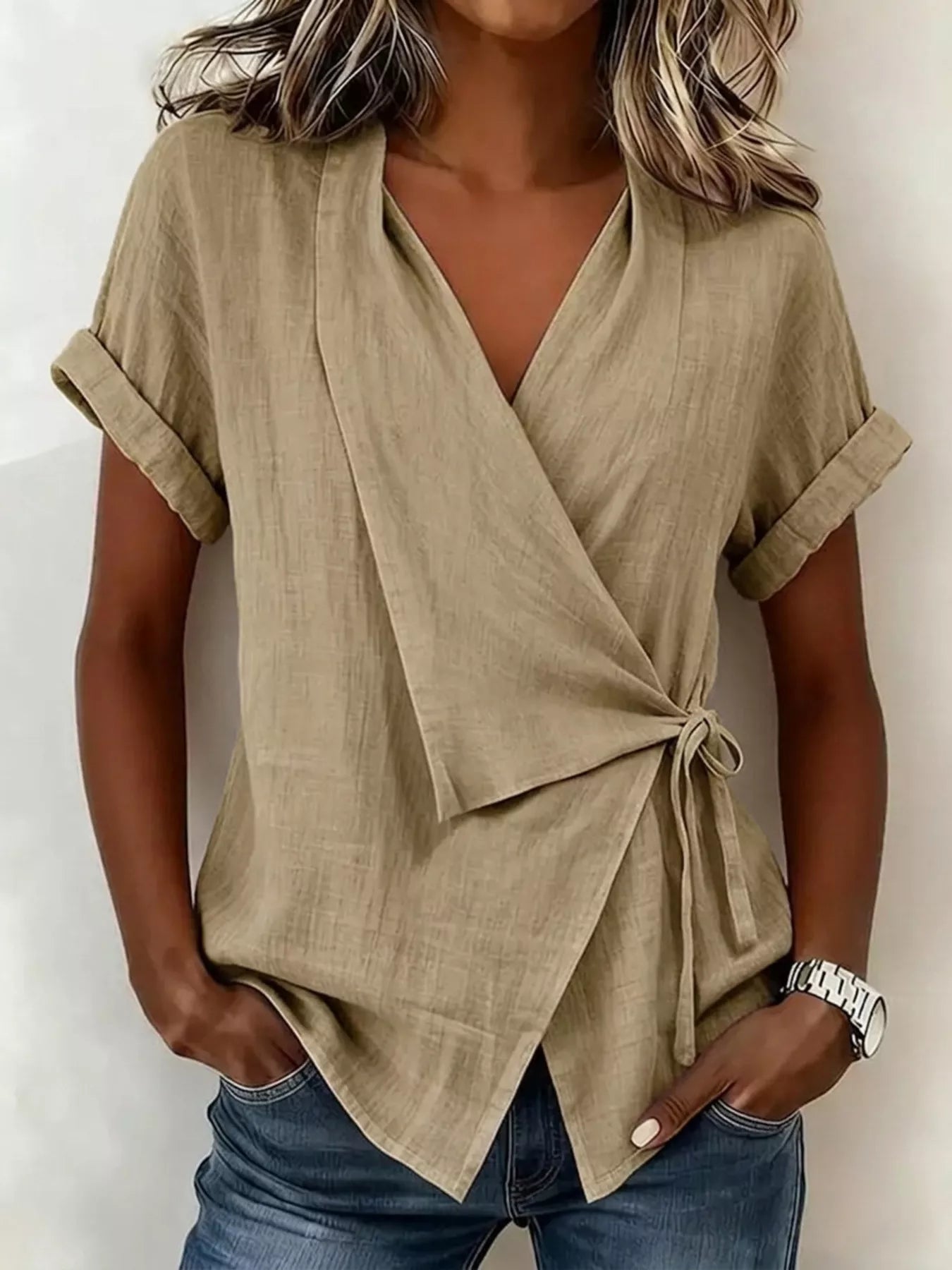 Trendsi Tie-Side Detail Wrap Top -