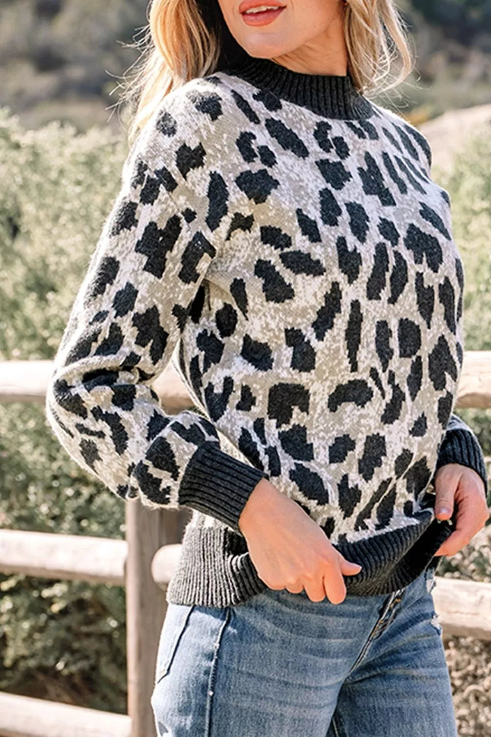 Trendsi Leopard Drop Shoulder Baggy Sweater -