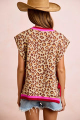 Trendsi BiBi Leopard Pattern Side Tied Sweater Vest Top -