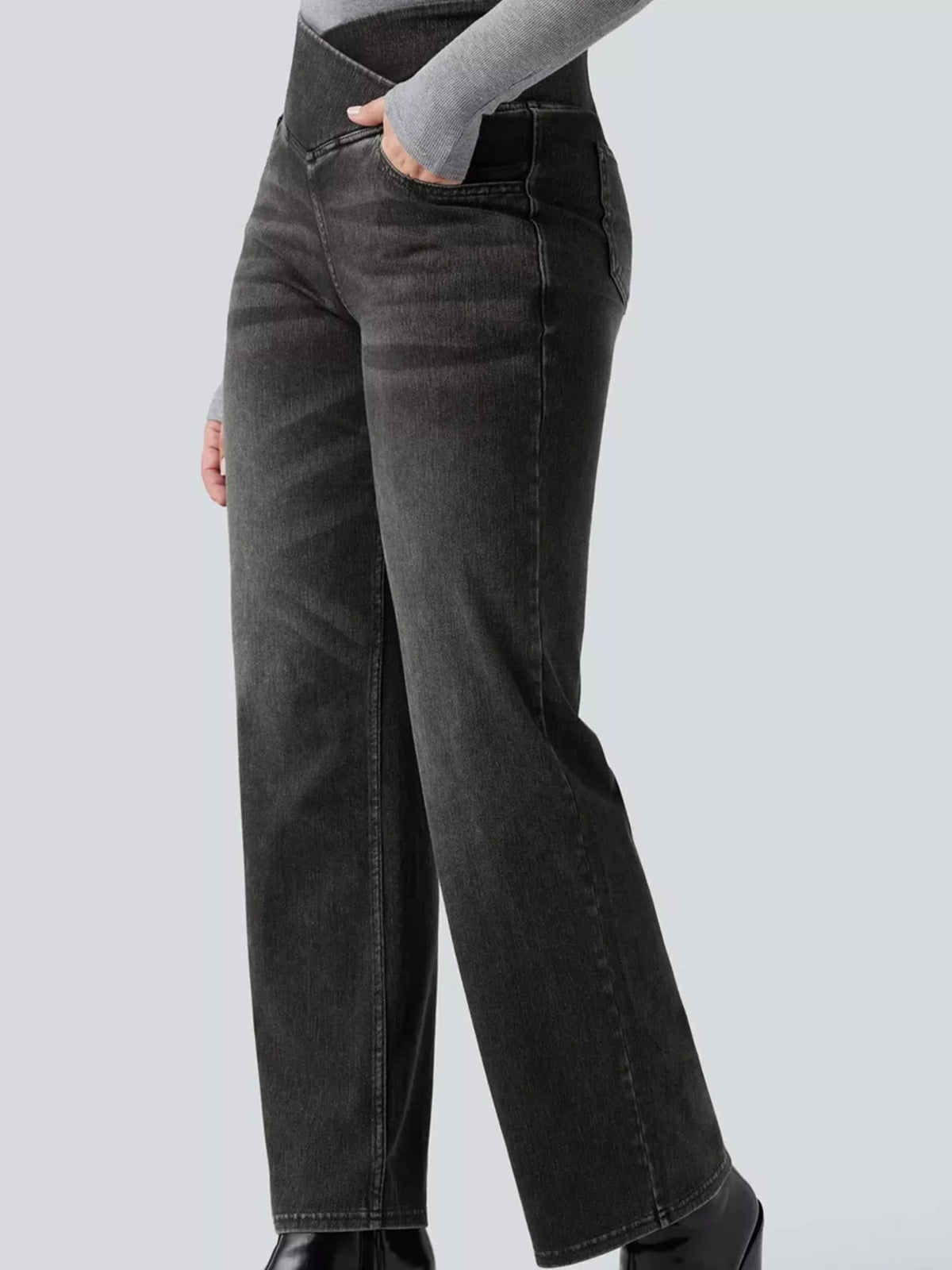 High-Waisted Crossover Straight-Leg Jeans, side view