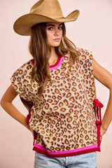 Trendsi BiBi Leopard Pattern Side Tied Sweater Vest Top -
