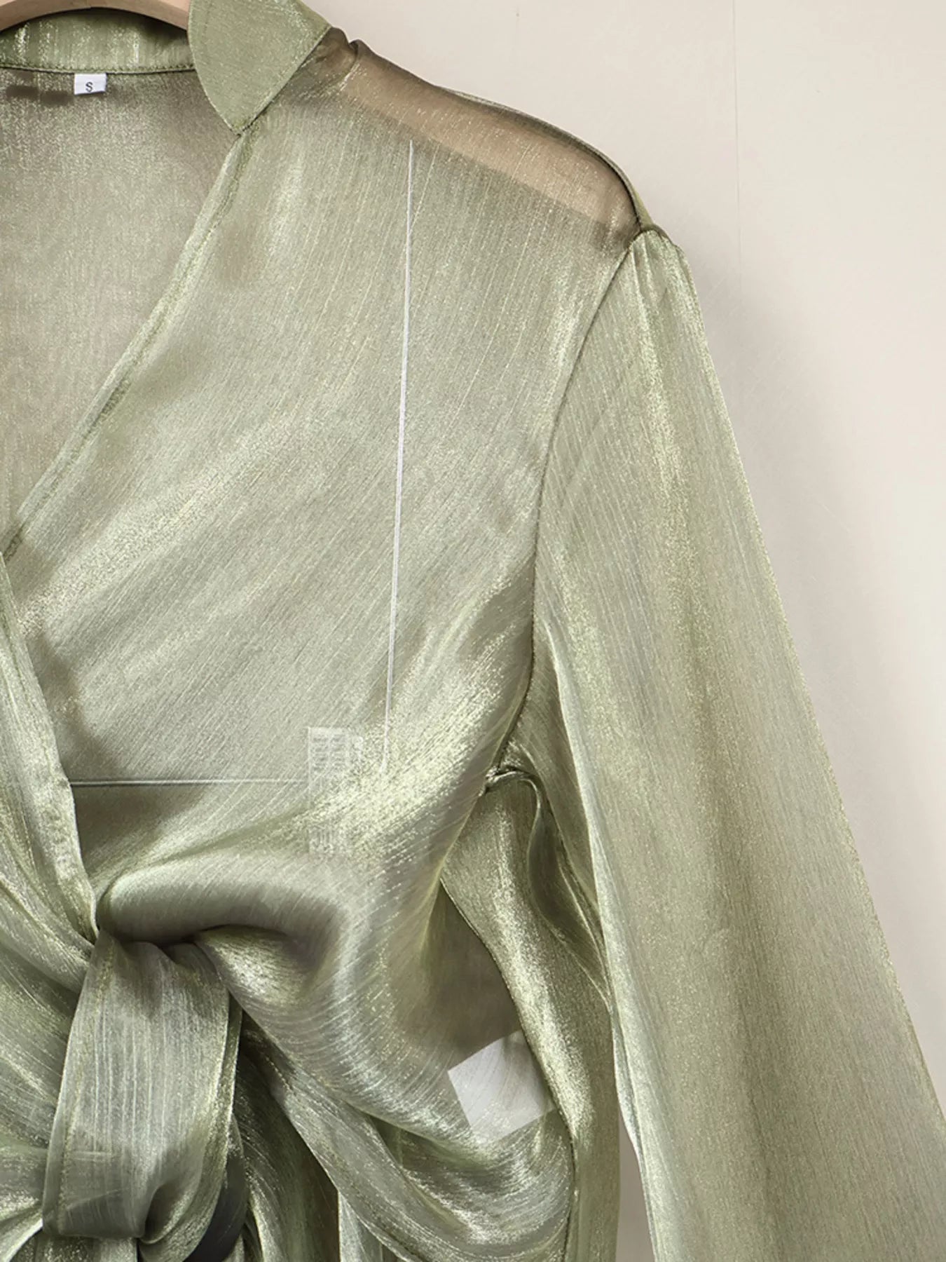 Trendsi Sheer Front Tie Detail Long Sleeve Shirt -