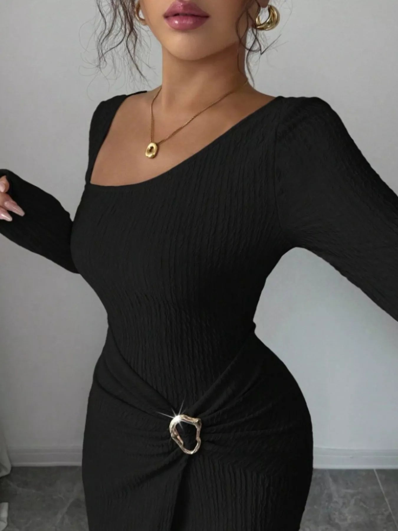 Trendsi Slit Asymmetrical Neck Ribbed Maxi Dress -