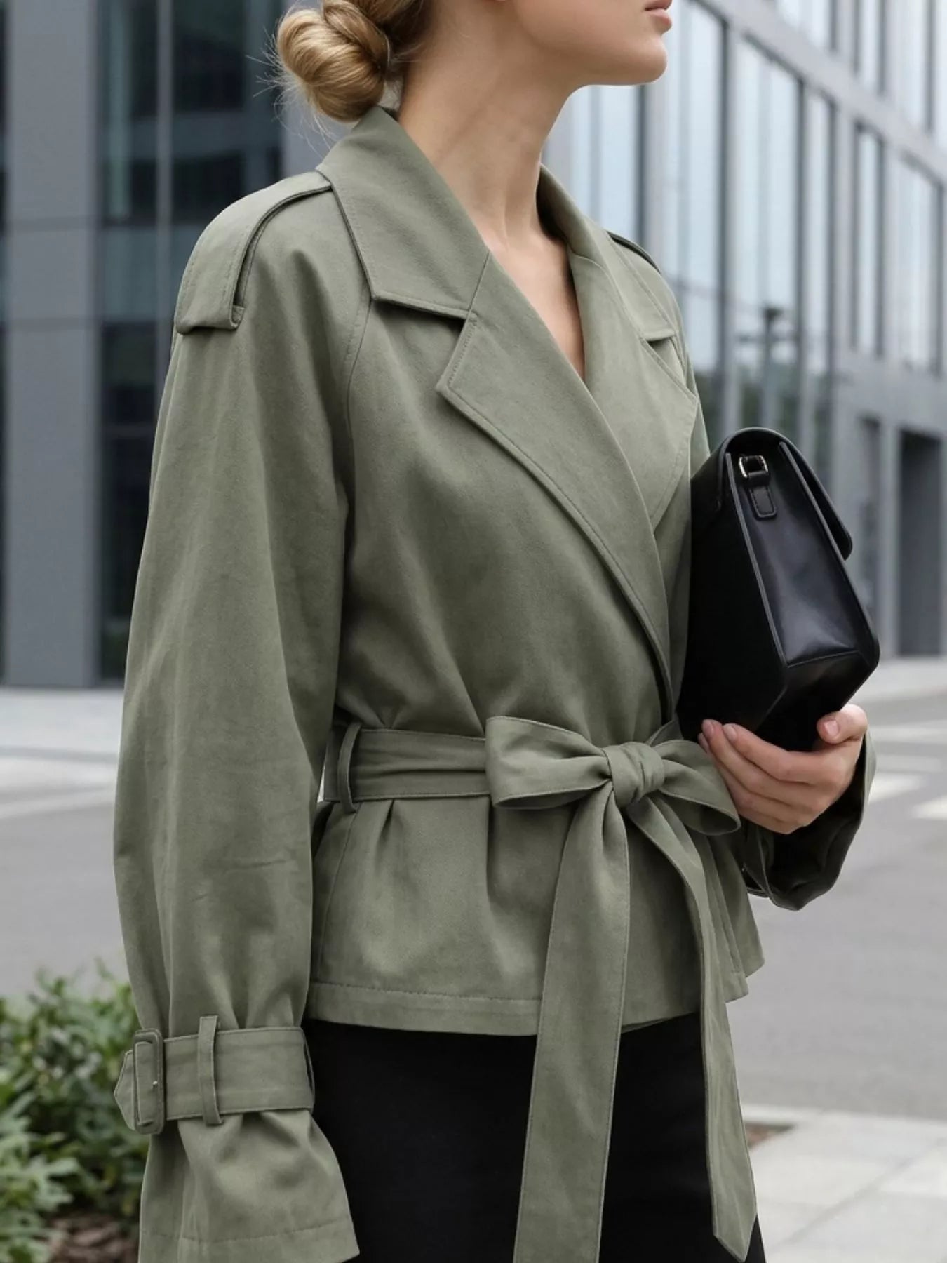 Trendsi Lapel Collar Belted Cropped Trench -
